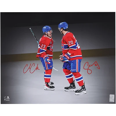 Cole Caufield et Juraj Slafkovsky Canadiens de Montréal - Photographie autographiée de célébration du maillot rouge 16" x 20"