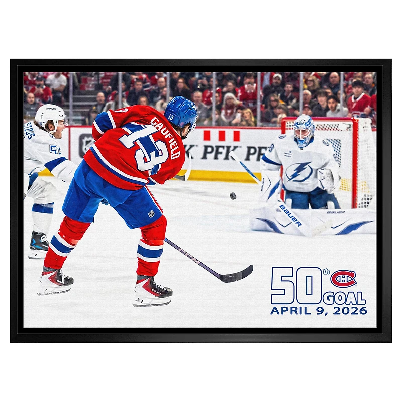 Cole Caufield Montreal Canadiens 20 x 29 Framed 50th Goal Canvas