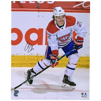 Photographie autographiée de 16" x 20" de Cole Caufield pour ses débuts avec les Canadiens de Montréal dans la LNH