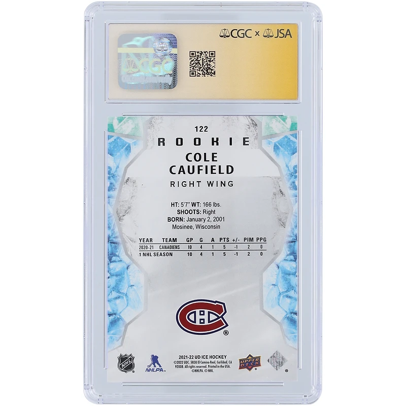 Carte recrue autographiée 9/10 Upper Deck Ice Green #122 des Canadiens de Montréal 2021-22 CGC Fanatics Witnessed