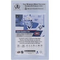 Carte recrue numéro 1 Beckett autographiée par Cole Caufield des Canadiens de Montréal 2021-22 Upper Deck Rookies #1 Les fanatiques de Beckett ont été témoins de l'authentification