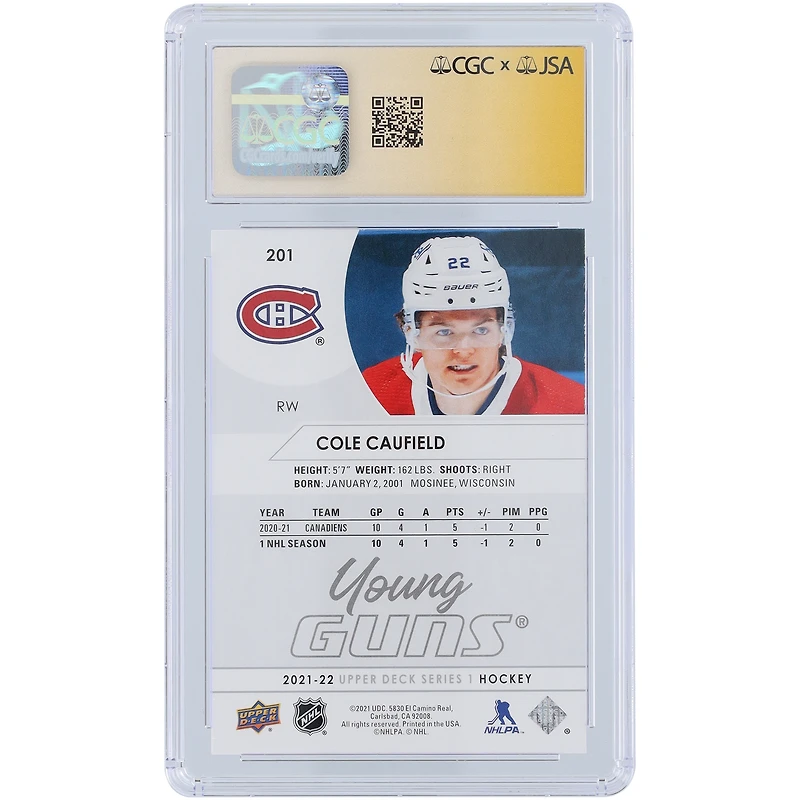 Cole Caufield Montreal Canadiens Autographed 2021-22 Upper Deck Series 1 Young Guns #201 CGC Fanatics Witnessed Authenticated 9/10 Rookie Card