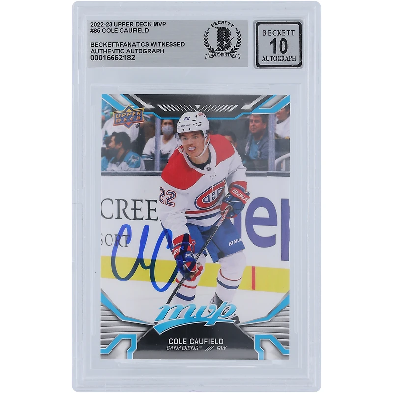 Cole Caufield Canadiens de Montréal autographiés 2022-23 Upper Deck MVP #85 Beckett Fanatics témoins authentifiés 10 cartes