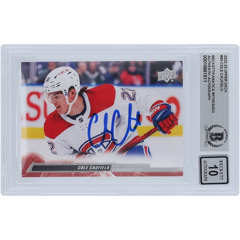 Cole Caufield Canadiens de Montréal autographiés 2022-23 Upper Deck Series 1 #95 Beckett Fanatics témoins authentifiés 10 cartes