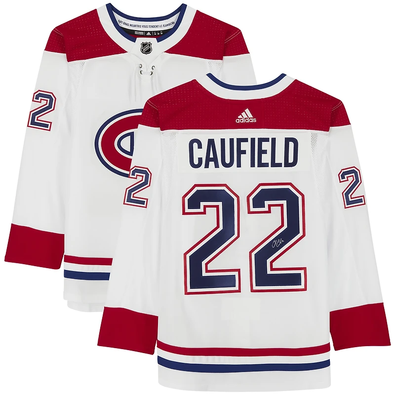 Maillot authentique adidas blanc autographié par Cole Caufield des Canadiens de Montréal