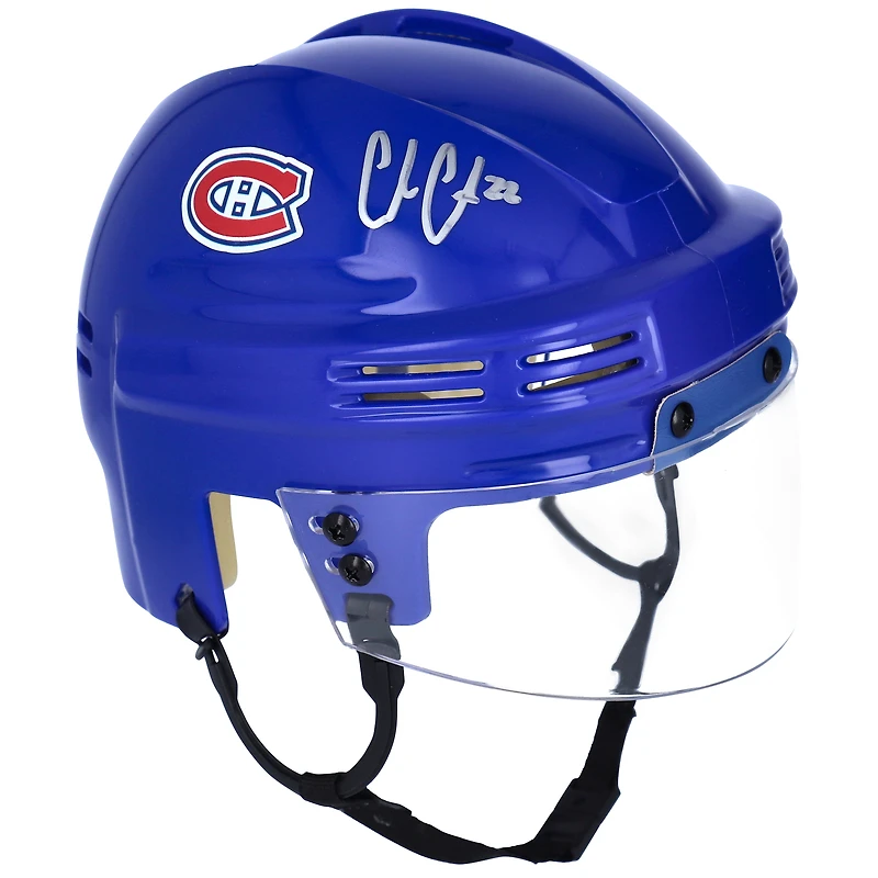 Casque miniature bleu autographié par Cole Caufield des Canadiens de Montréal