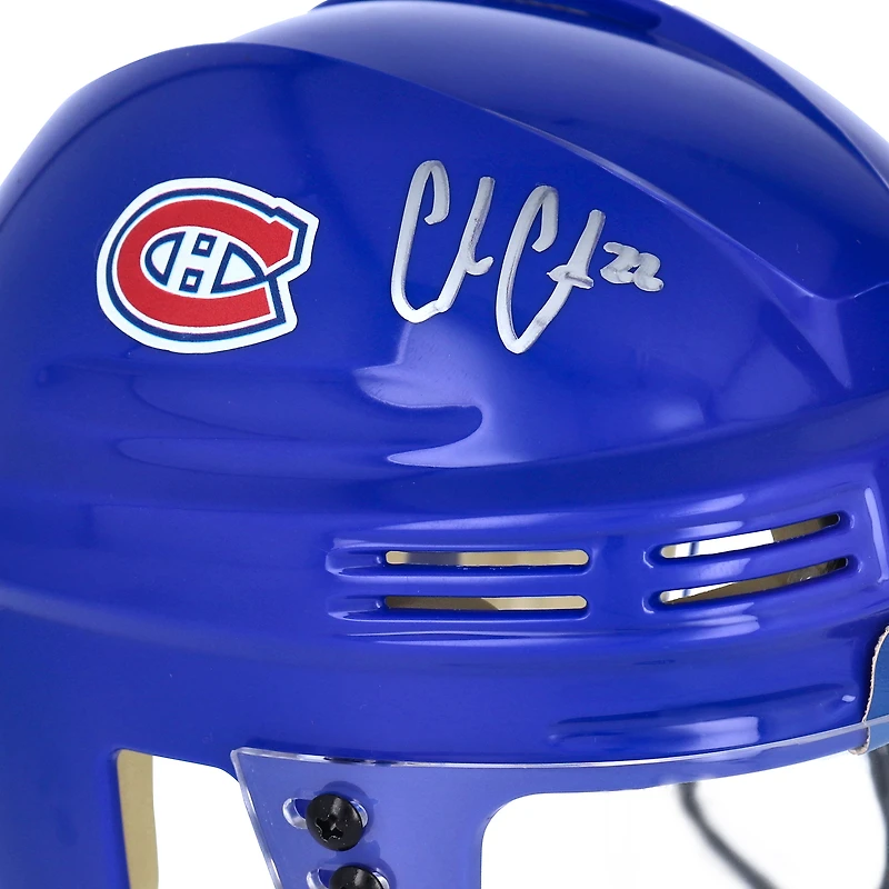 Casque miniature bleu autographié par Cole Caufield des Canadiens de Montréal