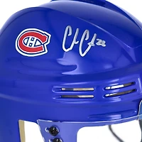 Casque miniature bleu autographié par Cole Caufield des Canadiens de Montréal