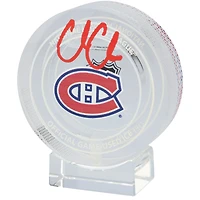 Rondelle de cristal autographiée par Cole Caufield des Canadiens de Montréal - Remplie de glace utilisée lors du match de la saison 2024-25