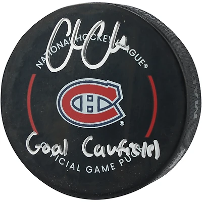 Cole Caufield Montreal Canadiens Autographed Official Game Puck with "Goal Caufield" Inscription
