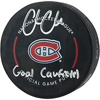 Cole Caufield Montreal Canadiens Autographed Official Game Puck with "Goal Caufield" Inscription