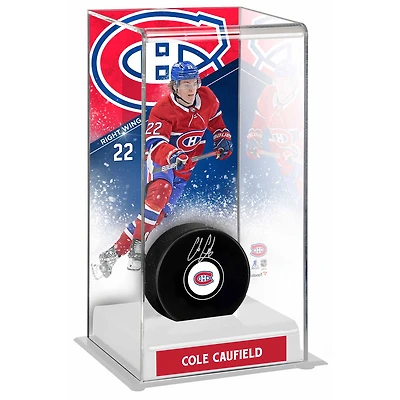 Cole Caufield Montreal Canadiens Autographed Puck with Deluxe Tall Hockey Puck Case