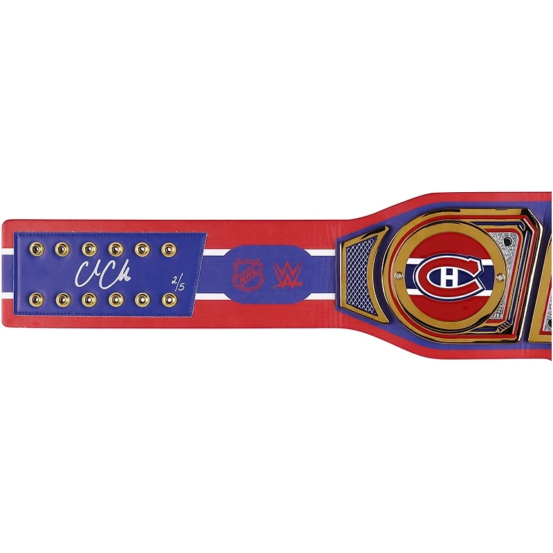 Ceinture de championne WWE Legacy autographiée par Cole Caufield des Canadiens de Montréal avec inscription « Goal Caufield » - Édition limitée à 5 exemplaires