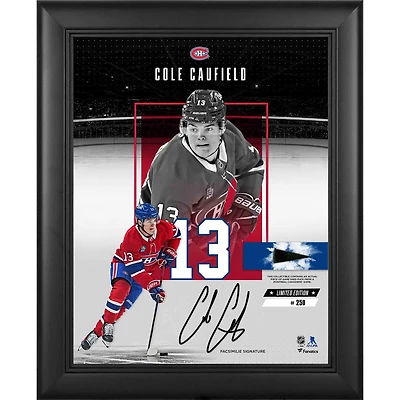 Cole Caufield Montreal Canadiens Facsimile Signature Framed 11" x 14" Impact Collage with a Piece of Game-Used Puck - Limited Edition of 250