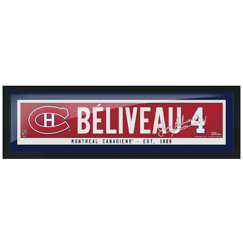 Jean Béliveau Canadiens de Montréal 6'' x 22'' Réplique encadrée Autographe Nom des anciens - Bar
