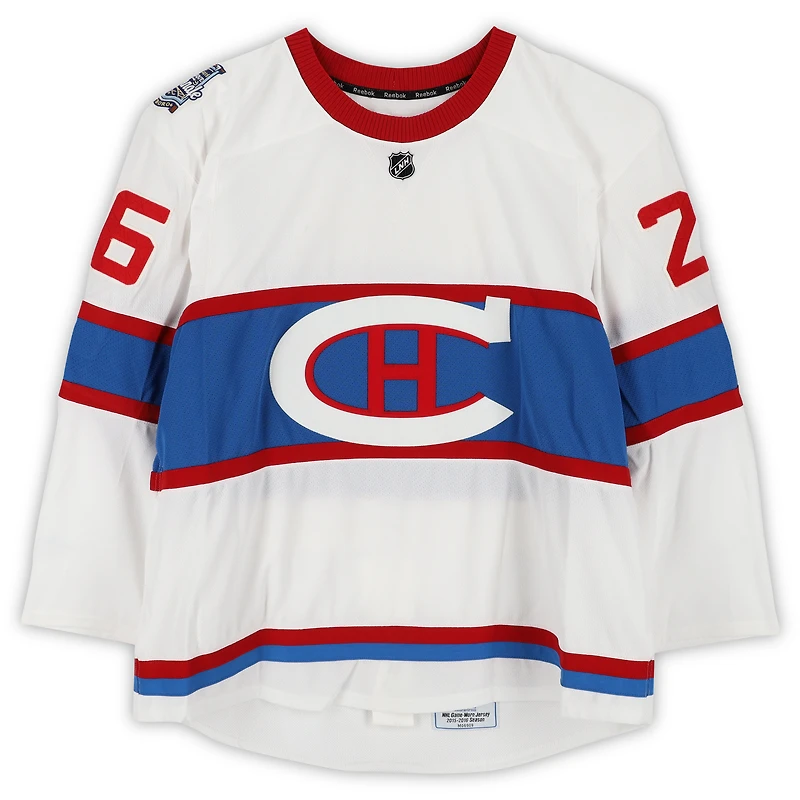 Maillot blanc Reebok n° 26 de Jeff Petry (Canadiens de Montréal) porté à l'entraînement contre les Bruins de Boston le 1er janvier 2016 - Classique hivernale de la LNH - Porté pendant l'échauffement