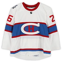 Maillot blanc Reebok n° 26 de Jeff Petry (Canadiens de Montréal) porté à l'entraînement contre les Bruins de Boston le 1er janvier 2016 - Classique hivernale de la LNH - Porté pendant l'échauffement