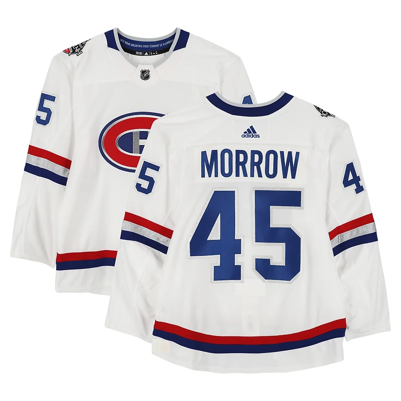 Maillot blanc adidas n° 45 de Joe Morrow, joueur des Canadiens de Montréal, porté contre les Sénateurs d'Ottawa le 16 décembre 2017 - Classique du 100e anniversaire de la LNH