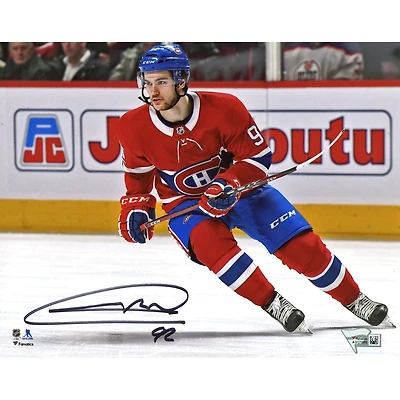Jonathan Drouin Photographie de patinage maillot rouge autographiée des Canadiens de Montréal 8 "x 10"