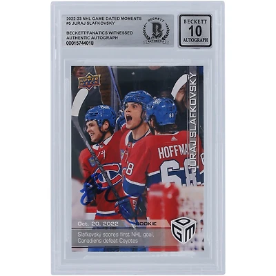 Juraj Slafkovsky Montreal Canadiens Autographed 2022-23 Upper Deck Game Dated Moments First Goal #5 Beckett Fanatics Witnessed Authenticated 10 Rookie Card