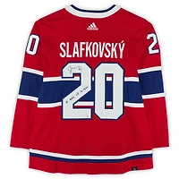 Maillot authentique adidas rouge autographié par Juraj Slafkovsky des Canadiens de Montréal avec inscription « 1st NHL HT 4-9-24 » - Édition limitée à 25 exemplaires