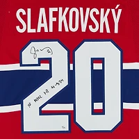 Maillot authentique adidas rouge autographié par Juraj Slafkovsky des Canadiens de Montréal avec inscription « 1st NHL HT 4-9-24 » - Édition limitée à 25 exemplaires