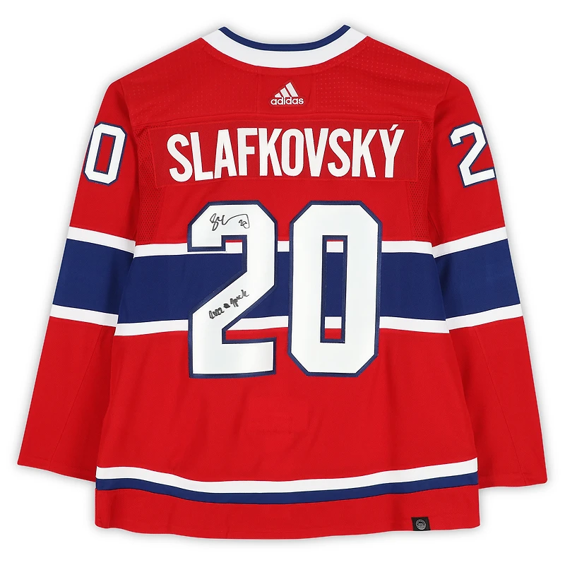 Maillot authentique Adidas rouge autographié par Juraj Slafkovsky des Canadiens de Montréal avec l'inscription « 2022 #1 Pick »