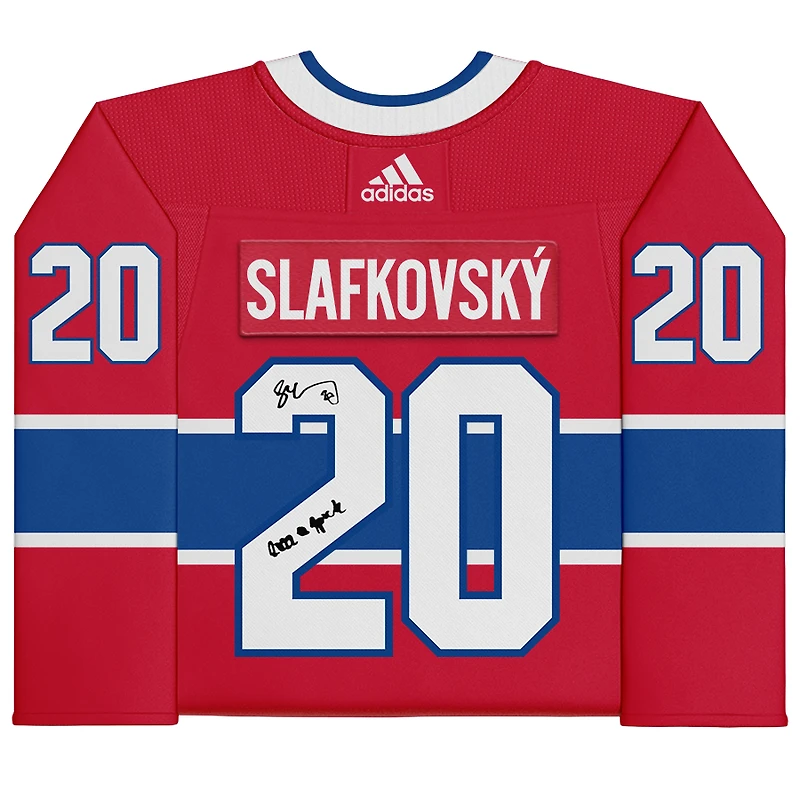 Maillot authentique Adidas rouge autographié par Juraj Slafkovsky des Canadiens de Montréal avec l'inscription « 2022 #1 Pick »