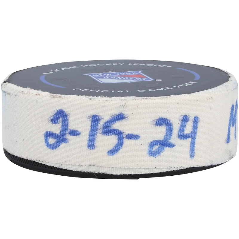 Juraj Slafkovsky Montreal Canadiens Game-Used Goal Puck vs. New York Rangers on February 15, 2024