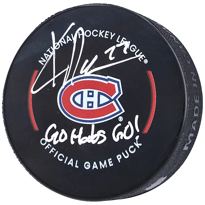 Rondelle de match officielle autographiée par Kirby Dach des Canadiens de Montréal avec l'inscription « Go Habs Go! »