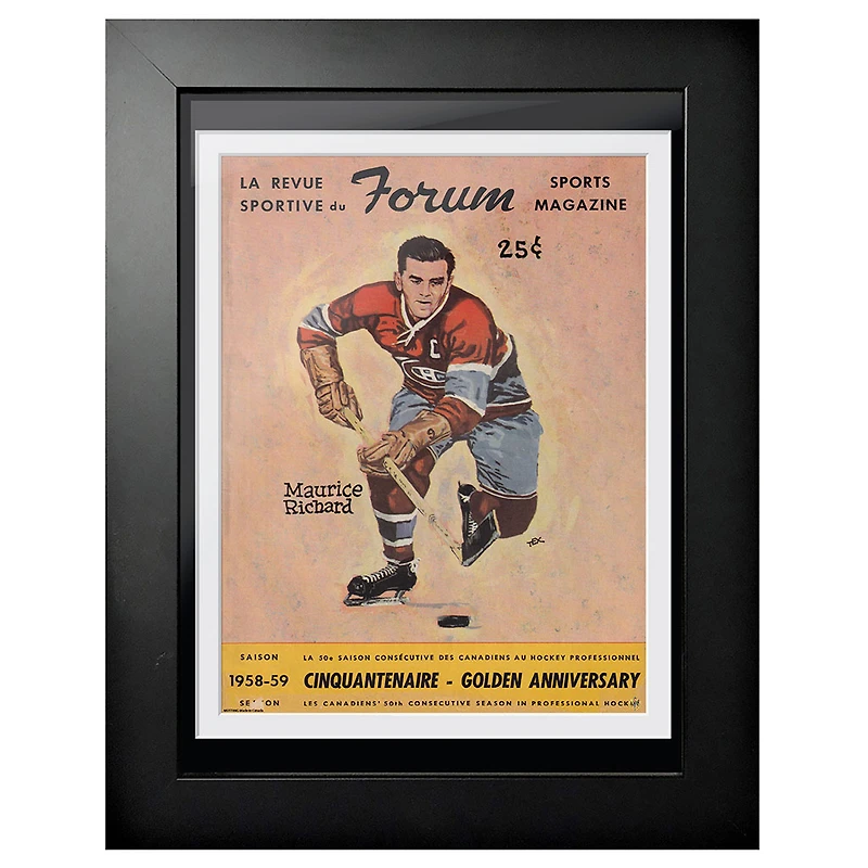 Maurice Richard Canadiens de Montréal 1958 Forum Sports Magazine - Couverture de programme encadrée 12'' x 16''