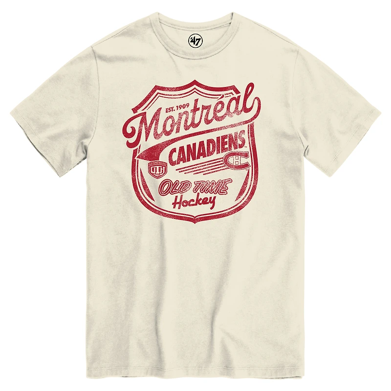 Men's '47  Cream Montreal Canadiens Distressed Old Time Hockey Poke Check T-Shirt