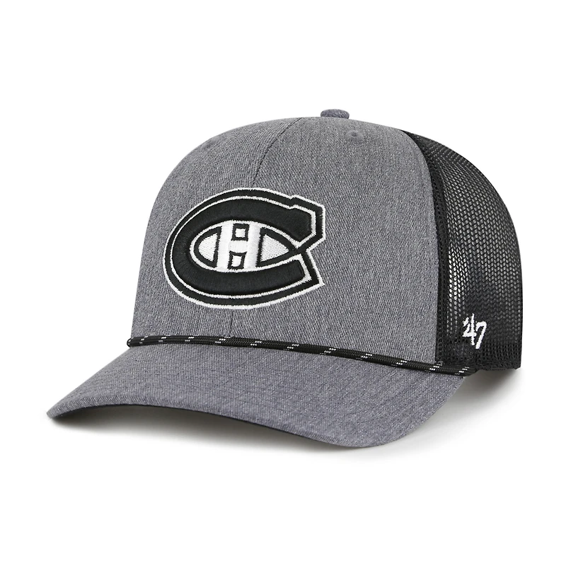 Men's '47 Charcoal/Black Montreal Canadiens Carbon Rope Trucker Adjustable Hat
