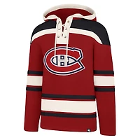 Nom et numéro du joueur Lacer des Canadiens de Montréal '47 Cole Caufield rouge pour homme - Chandail à capuchon lacets