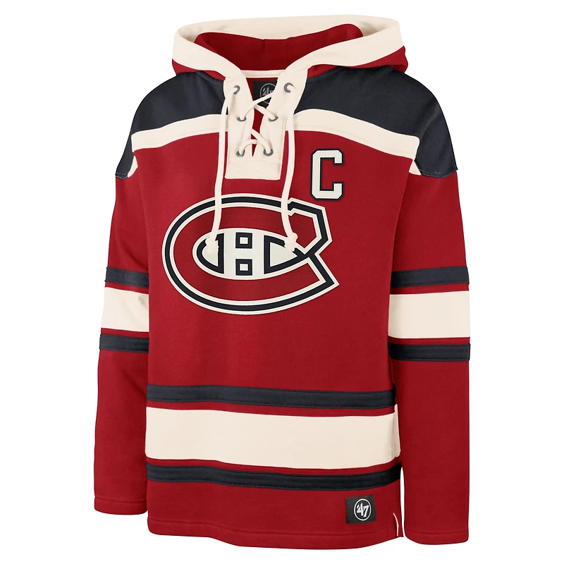 Chandail à capuchon rouge avec nom et numéro de joueur Lacer des Canadiens Montréal '47 Nick Suzuki pour hommes
