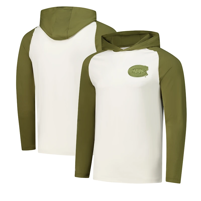 T-shirt à capuche manches longues raglan Intrepid Sand pour hommes, crème/olive