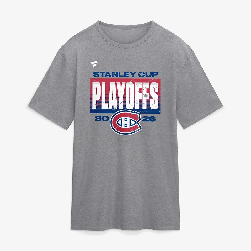 T-shirt Fanatics Athletic pour homme, gris chiné, Canadiens de Montréal, séries éliminatoires la Coupe Stanley 2026, mélange trois matières