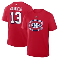 T-shirt authentique Fanatics Cole Caufield rouge des Canadiens de Montréal avec nom et numéro superposés