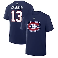 Men's Fanatics Cole Caufield Navy Montreal Canadiens Authentic Stack Name & Number T-Shirt