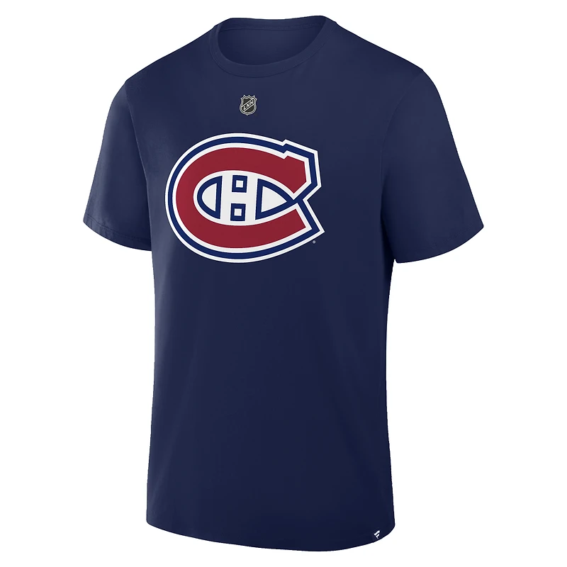 Men's Fanatics Cole Caufield Navy Montreal Canadiens Authentic Stack Name & Number T-Shirt