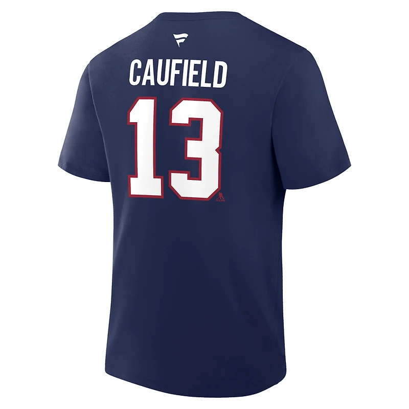 Men's Fanatics Cole Caufield Navy Montreal Canadiens Authentic Stack Name & Number T-Shirt