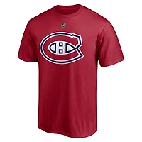 Men's Fanatics Cole Caufield Red Montreal Canadiens Authentic Stack Name & Number T-Shirt