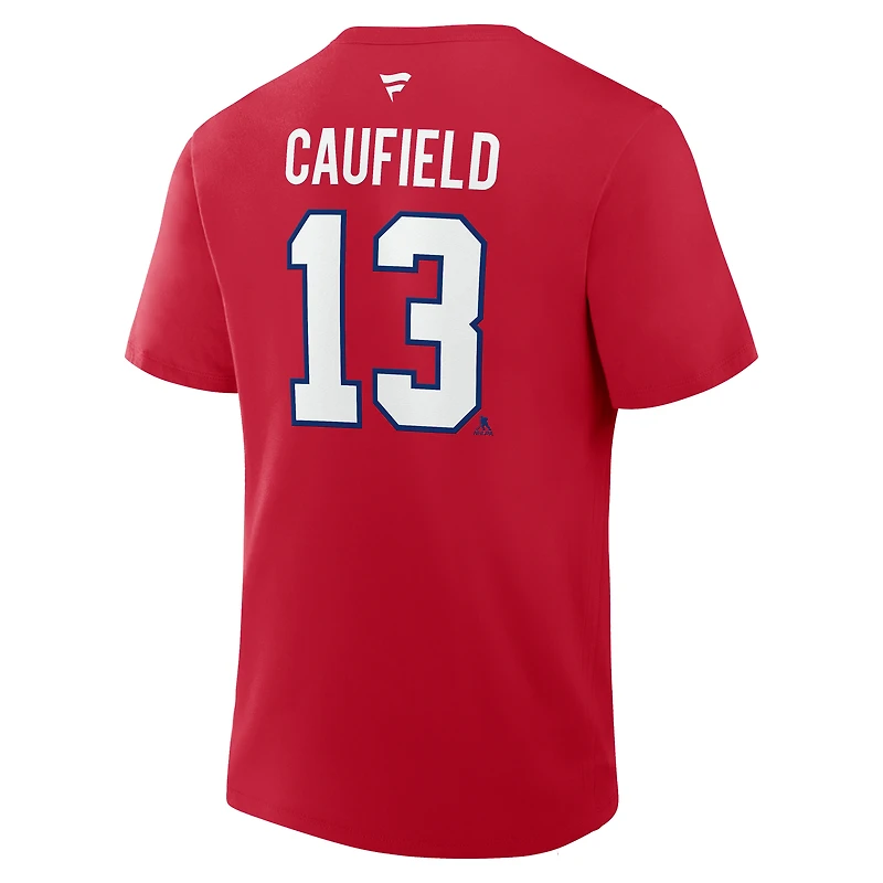 T-shirt rouge authentique avec nom et numéro Stack des Canadiens de Montréal Cole Caufield pour hommes