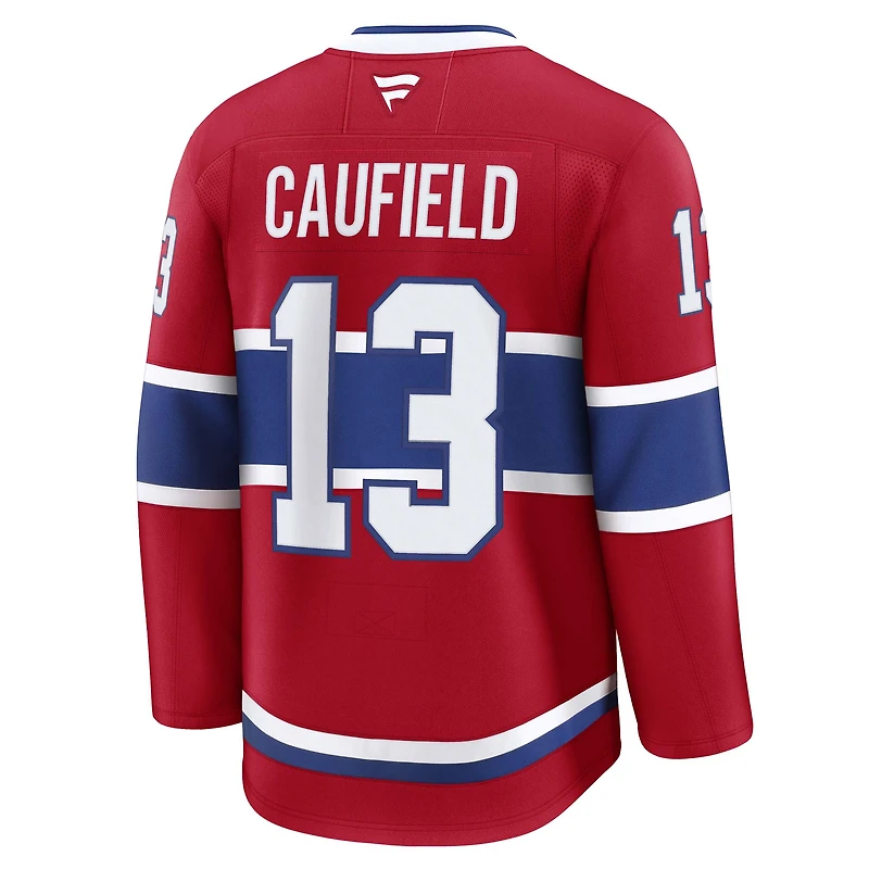 Men's Fanatics Cole Caufield Red Montreal Canadiens Home Premium Jersey
