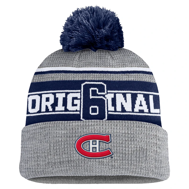 Bonnet en tricot à revers avec pompon Fanatics Heather Grey pour hommes des Canadiens de Montréal Lumberjack