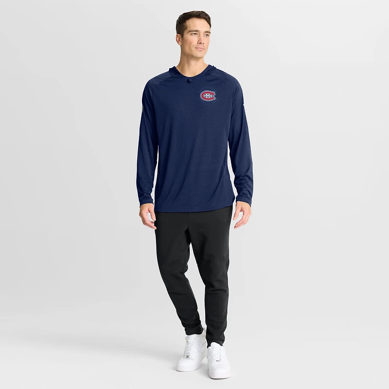 Sweat à capuche raglan authentique Pro Rink des Canadiens de Montréal pour homme, bleu marine chiné Fanatics