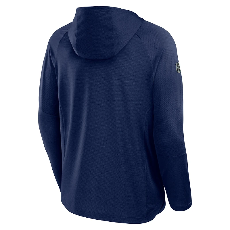 Men's Fanatics Heather Navy Montreal Canadiens Authentic Pro Rink Raglan Pullover Hoodie