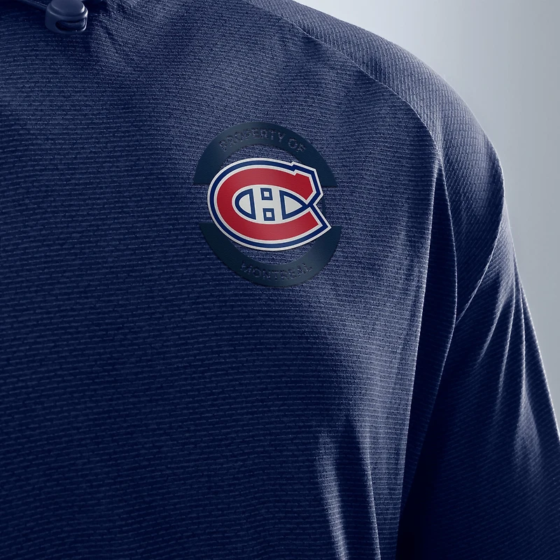 Men's Fanatics Heather Navy Montreal Canadiens Authentic Pro Rink Raglan Pullover Hoodie