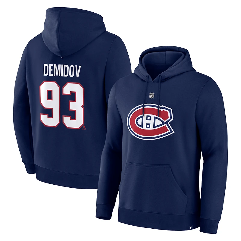 Men's Fanatics Ivan Demidov Navy Montreal Canadiens Authentic Stack Name & Number Hoodie