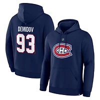 Men's Fanatics Ivan Demidov Navy Montreal Canadiens Authentic Stack Name & Number Hoodie